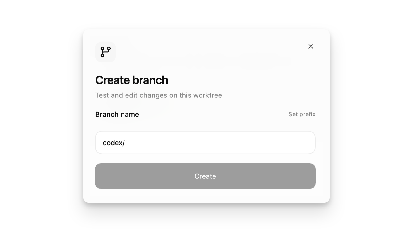 Worktree thread view showing branch actions and worktree details
